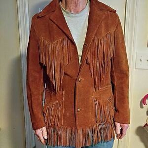 Men's Fringe Suede Jacket in Brown